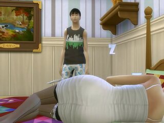 Japonez fiu fucks japonez mama immediately după după partajare the același pat